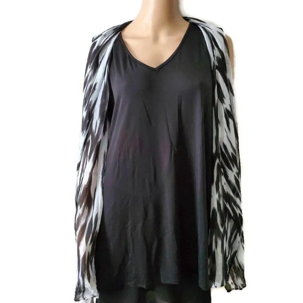 Timeline Womens Plus Size Cloak Style Longline Sleeveless Black Tunic Blouse 3XL - Picture 3 of 13